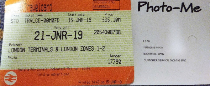 כרטיס Travelcard מנייר בלונדון
